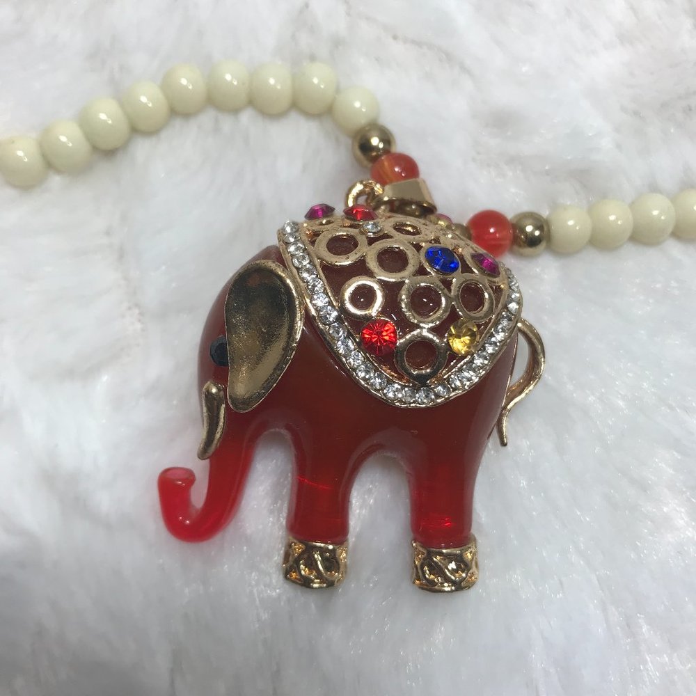Elephant pendant necklace gemstones Trunk Up Luck